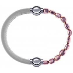 Apollon - Collection MiX Femme - cuir italien blanc - diamètre 5mm - longueur 9,25cm + hématite rosé - diamètre 6mm - lo…