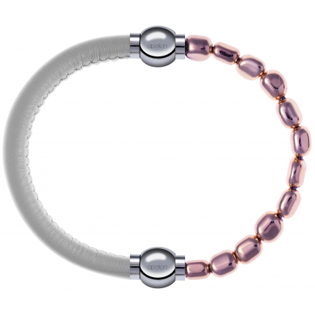 Apollon - Collection MiX Femme - cuir italien blanc - diamètre 5mm - longueur 9,25cm + hématite rosé - diamètre 6mm - lo…