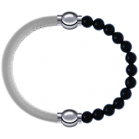 Apollon - Collection MiX Femme - cuir italien blanc - diamètre 5mm - longueur 9,25cm + onyx - diamètre 6mm - longueur 9,…