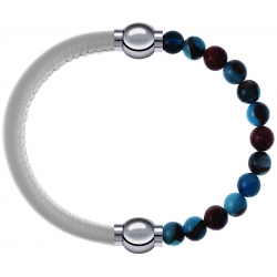 Apollon - Collection MiX Femme - cuir italien blanc - diamètre 5mm - longueur 9,25cm + agate bleu clair, bronzite, pierr…