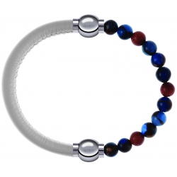 Apollon - Collection MiX Femme - cuir italien blanc - diamètre 5mm - longueur 9,25cm + agate bleu foncé, bronzite, pierr…