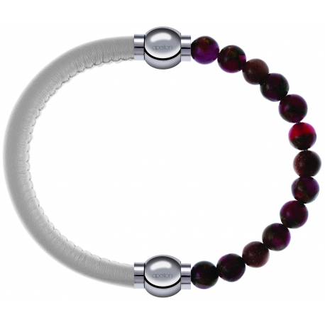 Apollon - Collection MiX Femme - cuir italien blanc - diamètre 5mm - longueur 9,25cm + agate rouge, bronzite, pierre de …