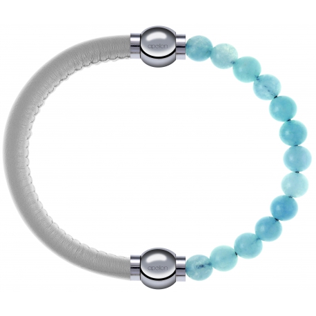 Apollon - Collection MiX Femme - cuir italien blanc - diamètre 5mm - longueur 9,25cm + jade bleue - diamètre 6mm - longu…