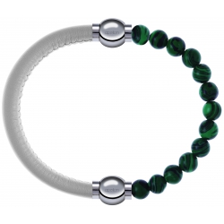 Apollon - Collection MiX Femme - cuir italien blanc - diamètre 5mm - longueur 9,25cm + malachite - diamètre 6mm - longue…