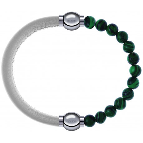 Apollon - Collection MiX Femme - cuir italien blanc - diamètre 5mm - longueur 9,25cm + malachite - diamètre 6mm - longue…