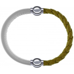 Apollon - Collection MiX Femme - cuir italien blanc - diamètre 5mm - longueur 9,25cm + cuir tressé italien jaune moutard…