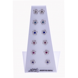 Présentoirs 6 bo argent rhodié 3,6g - fleurs - cristal