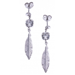 Boucles d'oreille argent rhodié 1,7g -  cristal de swarovski - plume 2cm