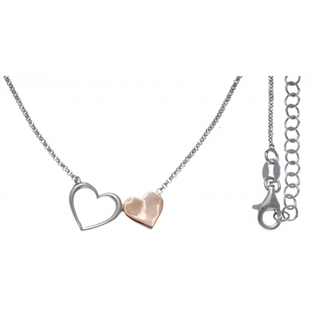 Collier argent rhodié 2,4g - 2 tons - rhodié et rosé -  curs - 17+3cm