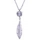 Collier argent rhodié 2g - cristal de swarovski - plume 2cm - longueur 40+5cm