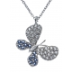 Collier argent rhodié 3,5g - papillons - zircons blancs et bleus - 40+5cm