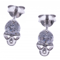 Boucles d'oreille argent rhodié 1,6g -  tête de mort - zircons