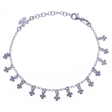 Bracelet argent rosé 3,3g - fleurs breloques - 17+3cm