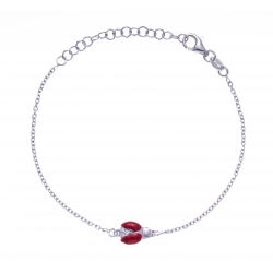 Bracelet argent rhodié 2g - coccinnelle - zircons - émail rouge - 14+5cm
