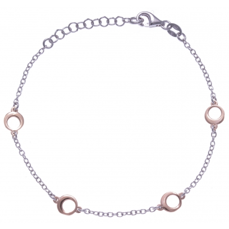 Bracelet argent rhodié 2,3g - 2 tons rhodié et rosé - ronds - 17+3cm