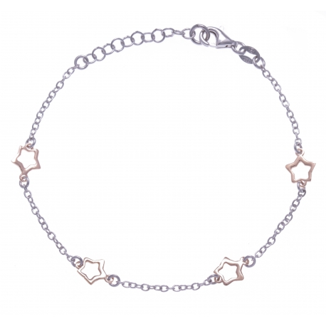 Bracelet argent rhodié 2,2g - 2 tons rhodié et rosé - étoiles - 17+3cm