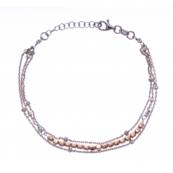 Bracelet argent rhodié 4,4g - 2 tons - rhodié et rosé - 2 fils - 17+3cm