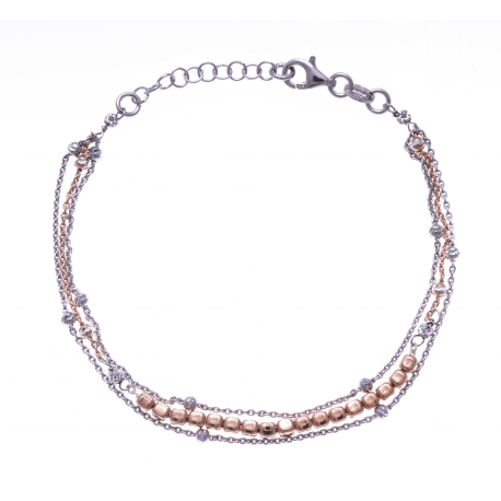 Bracelet argent rhodié 4,4g - 2 tons - rhodié et rosé - 2 fils - 17+3cm