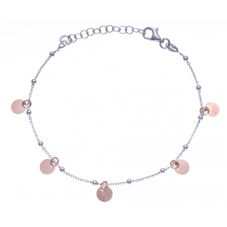 Bracelet argent rhodié 2,4g - 2 tons - rhodié et rosé - pampilles rondes - 17+3c