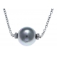 Collier argent rhodié 2,5g - boule nacre grise - zircons - 42+3cm