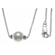 Collier argent rhodié 2,5g - boule nacre blanche - zircons - 42+3cm