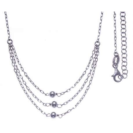 Collier argent rhodié 3,6g - 3-rangs - 42+5cm