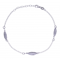 Chaîne cheville argent rhodié 2,6g - 3 plumes - 22+3cm