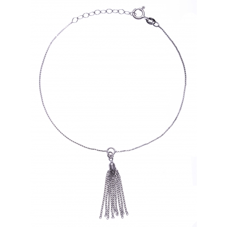 Chaîne cheville argent rhodié 2,6g - pampille - 22+3cm