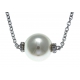 Collier argent rhodié 2,5g - boule nacre blanche - zircons - 42+3cm