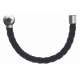 Apollon - Collection MiX - Bracelet acier (moitié) cuir tressé italien noir - diamètre 5mm - longueur 9,25cm