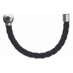 Apollon - Collection MiX - Bracelet acier (moitié) cuir tressé italien noir - diamètre 5mm - longueur 9,25cm