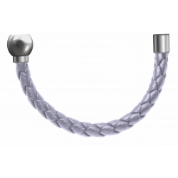 Apollon - Collection MiX - Bracelet acier (moitié) cuir tressé italien argenté - diamètre 5mm - longueur 9,25cm