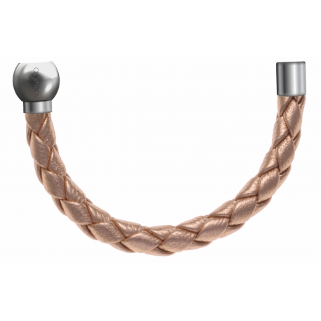 Apollon - Collection MiX - Bracelet acier (moitié) cuir tressé italien rosé - diamètre 5mm - longueur 9,25cm