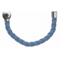 Apollon - Collection MiX - Bracelet acier (moitié) cuir tressé italien bleu clair - diamètre 5mm - longueur 9,25cm