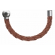 Apollon - Collection MiX - Bracelet acier (moitié) cuir tressé italien marron - diamètre 5mm - longueur 9,25cm