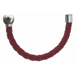 Apollon - Collection MiX - Bracelet acier (moitié) cuir tressé italien rouge - diamètre 5mm - longueur 9,25cm