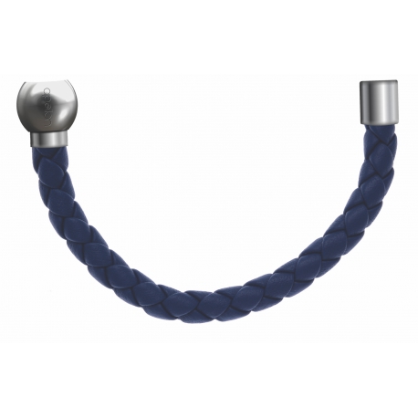 Apollon - Collection MiX - Bracelet acier (moitié) cuir tressé italien bleu foncé - diamètre 5mm - longueur 9,25cm