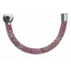 Apollon - Collection MiX - Bracelet acier (moitié) cuir italien impression peau de serpent rose - diamètre 5mm - longueur 9,25cm