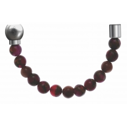Apollon - Collection MiX - Bracelet acier (moitié) agate teintée en rouge, bronzite,pierre de soleil-diamètre 6mm-longueur9,25cm