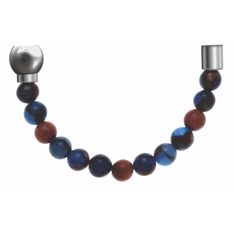 Apollon -Collection MiX-Bracelet acier(moitié) agate teintée en bleu foncé,bronzite,pierre de soleil-diamètre 6mm-longueur9,25cm