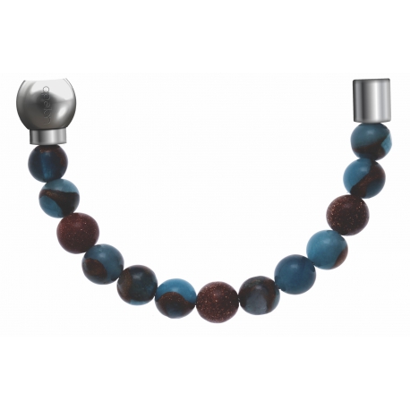 Apollon -Collection MiX-Bracelet acier(moitié) agate teintée en bleu clair,bronzite,pierre de soleil-diamètre 6mm-longueur9,25cm