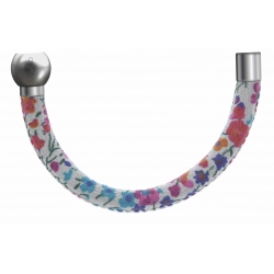 Apollon-Collection MiX-Bracelet acier-moitié-cuir italien ImpressionFleurs multicolores dominanteRose-diamètre5mm-longueur9,25cm