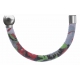 Apollon-Collection MiX-Bracelet acier-moitié-cuir italienImpressionFleurs multicolores dominanteGrise-diamètre5mm-longueur9,25cm