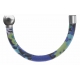 Apollon-Collection MiX-Bracelet acier-moitié-cuir italienImpressionFleurs multicolores dominanteBleue-diamètre5mm-longueur9,25cm