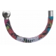 Apollon-Collection MiX-Bracelet acier-moitié-cuir italien ImpressionFleurs multicolores dominanteRose-diamètre5mm-longueur9,25cm
