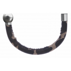 Apollon - Collection MiX - Bracelet acier (moitié) cuir italien impression militaire kaki, noir  - diamètre 5mm-longueur 9,25cm