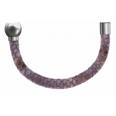 Apollon - Collection MiX - Bracelet acier (moitié) cuir italien impression peau de serpent violet- diamètre 5mm-longueur 9,25cm