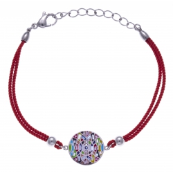 Bracelet acier - nacre - émail - coton rouge - 17+3cm