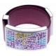 Bracelet acier - émail - nacre - cuir fushia - largeur 3cm - longueur 23,5cm