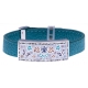 Bracelet en acier - émail - nacre- cuir bleu- largeur 1cm - longueur 22cm